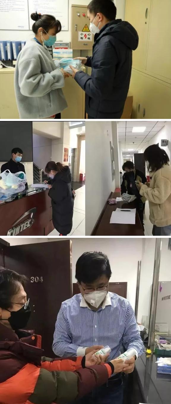 發(fā)放防護(hù)物資：口罩、手套、消毒液、洗手液